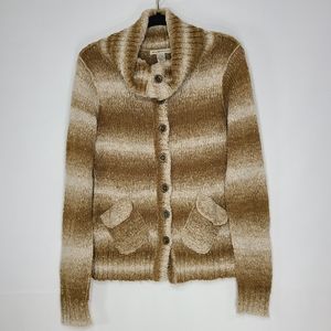 Exofficio Top Cardigan Long Sleeve Button-Down Cowl Collar Neck Brown Size Small